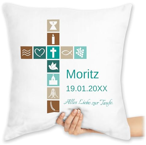Kissen 40x40 Zierkissen - Geschenk Taufe I Konfirmation Geschenk Firmung - 40 x 40 cm - Weiß - taufgeschenk patenkind taufkissen taufgeschenke Taufe￼ personalisierte tauf Geschenke Kommunion zur