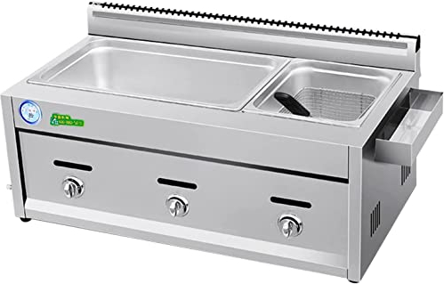 Friteuse à gaz extérieure commerciale, friteuse au propane de bureau en acier inoxydable de cuisine de restaurant professionnel, friteuse à double cylindre multifonction, friteuse avec panier et couve