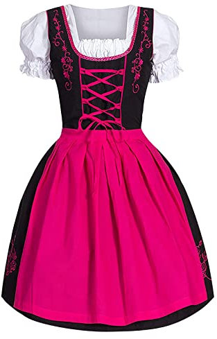 Skang Dirndl Blau Damen Deutsches Kleid für Damen in Übergröße mit eckigem Ausschnitt, Schürze, Oktoberfest-Biermädchen-Kostüm Billige Gothic-Kleidung (A3-Pink, L)
