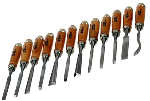 NAJDER Large Ensemble de Ciseaux à Bois, Outils Professionnels de Sculpture Gravure DIY, pour Sculpteur, Charpentier, Rond Biseauté, Manche en Frêne, 12 Éléments