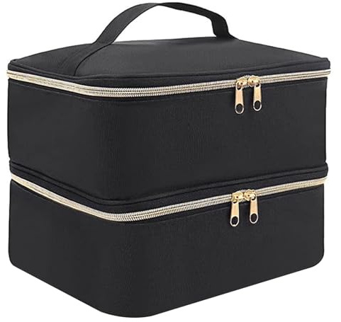 Nagellackshållare, nagellacksfodral, nagellack organiserare dubbla lager 30 flaskor stor kapacitet nylon förvaringsväska flera fickor bärbart lyfthandtag dragkedja sminkväska, Svart, Black