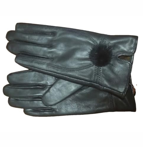 Damen-Lederhandschuh, warm, Winter, Damen-Handwärmer, Handschuhe mit Fingern, Schwarz , One size