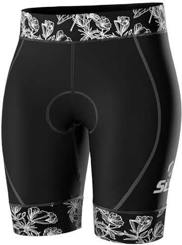 SLS3 Tri Shorts for Women - Triathlon Shorts Womens - Super Comfy with Soft Chamois FX - Slim Athletic Fit (Black Rose, Large)