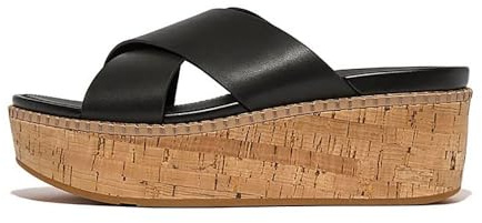 Fitflop Women's Eloise Leather Wedge Cross Slide Sandals in Black
