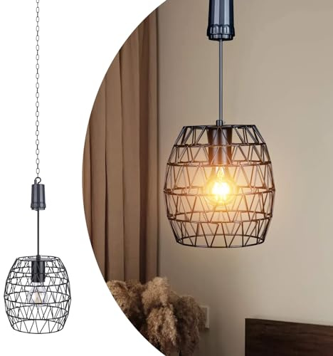 pearlstar batteriebetriebene Hängelampe mit Timer, Innen- und Außenbereich, hängelampe mit batterie schwarz-metallische Laterne mit Pendelleuchte für Terrasse, Garten, Hof, Bar, 6 Stunden Laufzeit