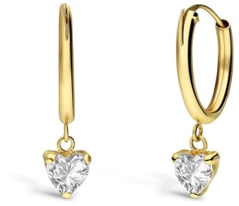 Lucardi – Damen Ohrringe aus 585er Gelbgold mit herzförmigem Zirkonia – Nickelfrei