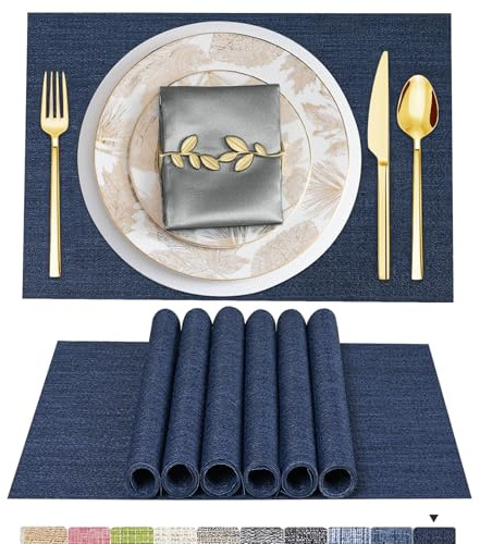 ARTAND Tovagliette Americane Lavabili Set di 8 Colazione Sottopiatti Plastica Intrecciato Tovaglietta Personalizzate - Set di 8, 02 Blu Marino