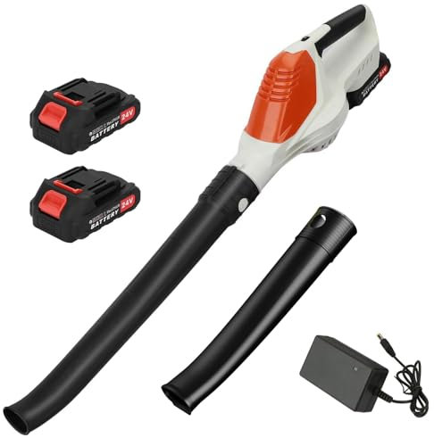 Soplador de hojas inalámbrico con batería y cargador, soplador de hojas con pilas, soplador inalámbrico, ligero, para todas las estaciones, para el mantenimiento del césped (2 baterías 1 cargador)