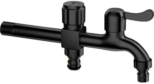 SXWYLZ Rubinetto Doppio da Giardino Esterno Rubinetto Doppia Uscita G1/2 Rubinetto Giardino A Parete In Acciaio Inossidabile 200Mm Rubinetti Lavandino,Nero