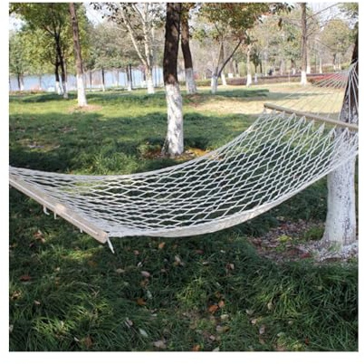 HAOHIZE Seil-Hängematte, Outdoor-Garten, tragbare Netz-Hängematte, gewebte Baumwollseil-Hängematten mit Holzspreizstange, hängende Schaukeldekoration für Reisen, Camping,