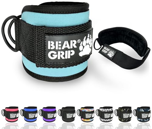BEAR GRIP - Cinturini per Caviglie per Cavi - Chiusura Robusta, Anello in Acciaio Inox, Neoprene Regolabile - Premium per Allenamenti di Addominali, Glutei e Gambe