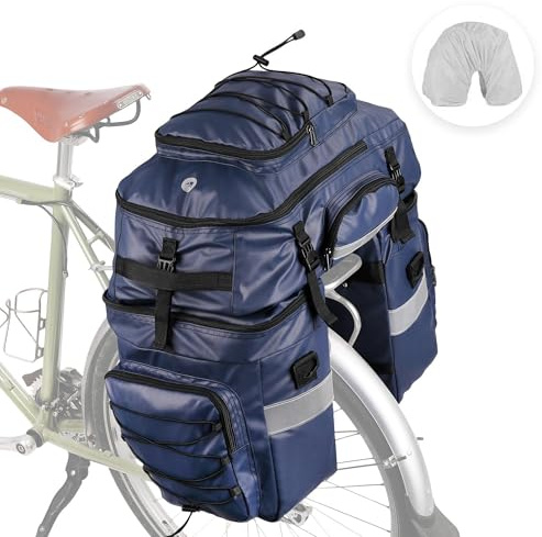 ENJOHOS 3-in-1 Waterproof Bike Pannier for Rear Carrier - 65L Saddle Trunk Bag with Rain Cover