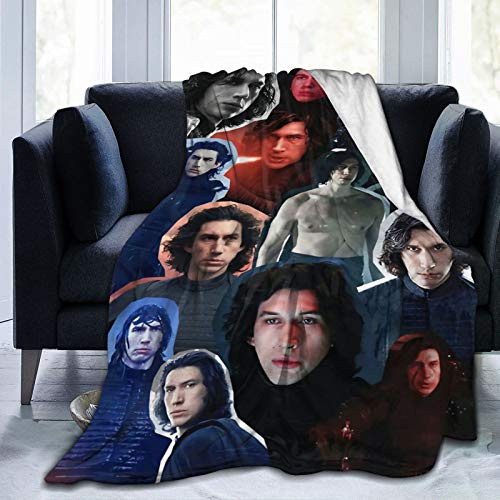 Decken Adam Driver Kylo Ren Adam Sackler, weich und bequem, warme Fleece-Überwurfdecken, Yoga-Decken, Stranddecke, Picknickdecken für Sofa, Bett, Camping, Reisen, 152 x 127 cm, Schwarz