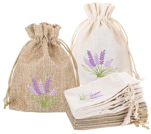 AOZUO 12 PCS Lavender Bags, Sachet Empty Bags Small Jute Bag with Drawstring Cotton Linen Pouch for Filling Spice Jewellery Wedding