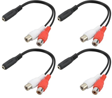 Create idea Lot de 4pcs Adaptateurs Jack Stéréo 3,5mm Plaqués Or vers 2 Prises Phono RCA Câble Audio Court Connecteurs Jack RCA pour Un Son Haute Fidélité