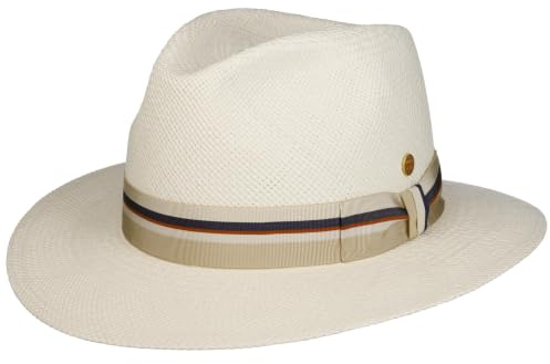 Mayser Menton Striped Band Panamahatt Damer/Herrar - Made in the EU sommarhatt stråhatt solhatt med grosgrain Vår-sommar Sommar - XL (60-61 cm) creme-beige