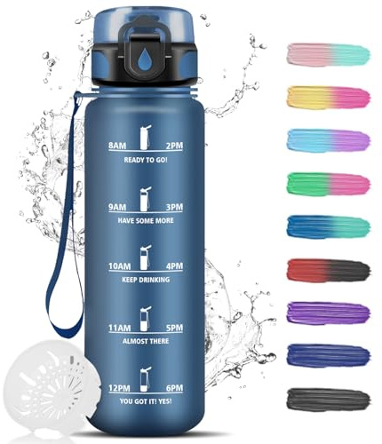 Bouteille d'eau de sport 1 litre, filtre, anti-fuite, large ouverture, boucle de transport, parfaite pour le sport, les voyages, l'école, le yoga, le fitness, l'extérieur