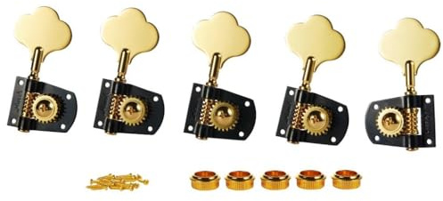 Cloverleaf Stimmwirbel für Bassgitarre, 5 Saiten, Bass-Stimmmechanik, Pegs für American Standard/Highway One Series JB Jazz Bass/PB Precision Bass, Schwarz mit Gold, 4R1L