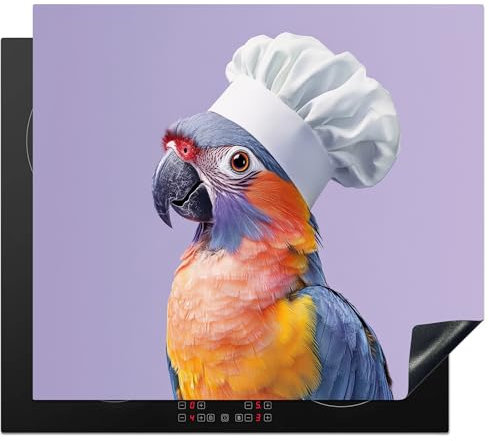 KitchenYeah© Protège Plaque Induction 59x52 cm Deco Cuisine Accessoire Pratique Protection De Vitroceramique Kitchen Gadget Perroquet - Toque de Chef - Violet - Mignon