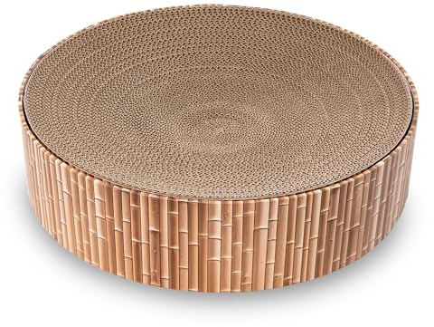 Petaureus Katzen Kratzmöbel Zylinder mit Inlay | Stilvoll & nachhaltig | Ø 40 cm | Kratzbrett aus recyceltem Karton mit wechselbarem Einsatz (Bambus Design)