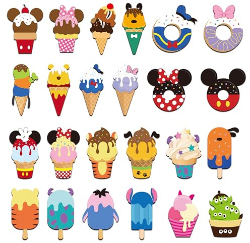 BOpusail 24Pcs Summer Ice Cream Mouse Cruise Door Magnets Cute Style Ice Cream Cruises Entrance Decals Decor Refrigerator Garage Magnet Waterproof Magnetic Sticker for Holiday Carnival Ships Cabin
