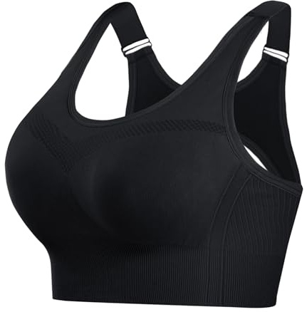 Litherday Women's Sports Bra High Impact Adjustable Strap Seamless Sports Bras Removable Padding Yoga Gym Running Workout Crop Top（Black,L）