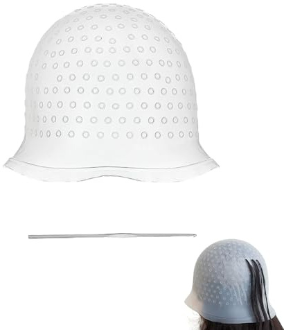 Cappa per ciocche, in silicone, con fori, riutilizzabile, per parrucchiere, set di ciocche lucide per capelli professionali e per la casa (bianco)