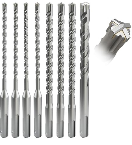 METOTY 8 Stück SDS Plus Bohrer Set（5,5,6,6,8,8,10,12 * 160mm），Steinbohrer,Hammerbohrer,Betonbohrer,Für Stein,Beton,Naturstein,Ziegelmauer