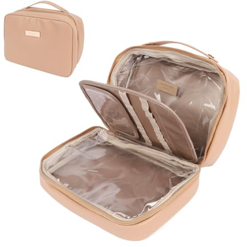 Mincloss Groß Kosmetiktasche für Damen, Wasserdichtem Kulturtasche Damen, Reise Kosmetik Organizer Tasche Kulturbeutel, Leder Make Up Bag Waschtasche mit Abnehmbarem Make-up Pinsel Fach