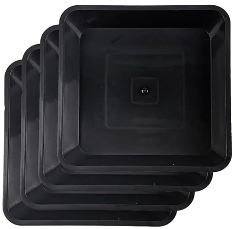 Lot de 4 soucoupes carrées en plastique noir de 21 cm pour jardin/balcon intérieur ou extérieur