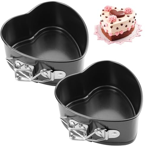 EUBSWA Springform Hjärta 14,5x13x5 cm - 2 Styck Liten Kuchenform Med Non-Stick-Beläggning för Bakform, Bakformer, Tårtform, Kuchenformer, Quicheform, Tarteform, Springformer