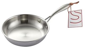 SANFELA 20 cm Edelstahl-Bratpfanne, 5-lagige Edelstahlpfanne | spülmaschinen- und ofenfest, Induktionspfanne, gleichmäßige Wärmeverteilung, Frei von PTFE, PFAS und PFOA