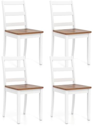 COSTWAY Esszimmerstühle 4er Set, Küchenstühle Holz, Esstisch Stühle, Holzstühle bis 190 kg belastbar, für Esszimmer, Küche (Braun + Weiß)