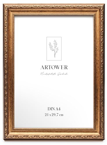 Artower Barock Bilderrahmen Gold DIN A4 21x30 cm Kleine Vintage Antik Fotorahmen mit Acrylglas – Kunststoff Rahmen für Foto, Poster, Kinderzeichnungen, Fotowand, Collage Wand Deko