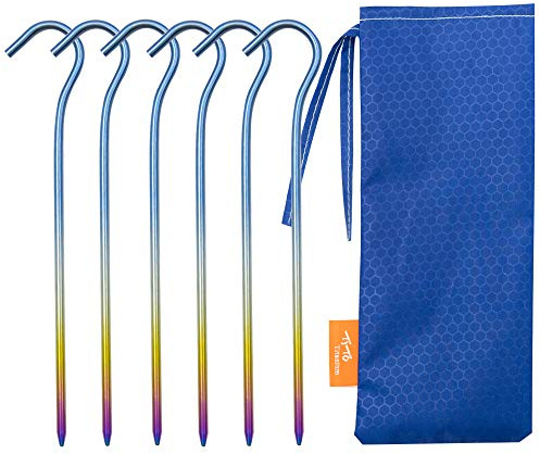 EINWEG Zeltheringe in Hirtenstab-Form aus Titan von TiTo, Durchmesser: 3,5 mm und Länge: 165 mm, Gewicht: nur ca. 8,2 g (6er-Pack), bunt