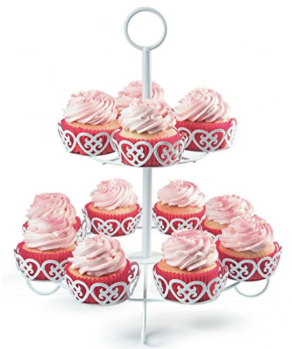 Melidoo 12er Cupcake Muffin Dessert Ständer 2-stöckig | Metall Etagere Weiß, Vintage | Ideal für Kindergeburtstag, Hochzeit, Taufe, Geburtstag, Baby Shower [inkl. E-Book]