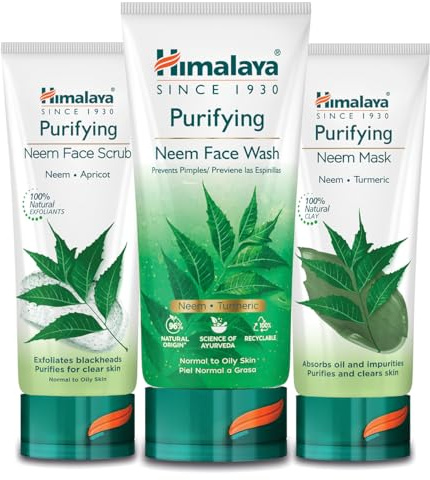 Himalaya Herbals Purifying Neem Face Wash SET with Face Scrub & Face Mask | Natural Moisturising Facial Cleanser with Goodness of Neem and Turmeric, Deeply Cleans Pores and Pimples - Oil Control Herbal Facial Care (SET)