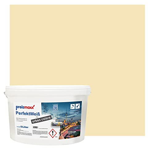Preismaxx Perfektweiß Wandfarbe beige matt 5L - Innenwandfarbe für kreative Wandgestaltung, Innenfarbe champagner, hohe Deckkraft Klasse 2, Trendfarbe für Wohnzimmer, bunte Akzentfarbe