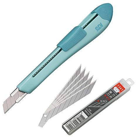 Pack Cutter SDI Ergo Ease Cutter, Suave y Ergonómico, con 10 Cuchillas de Recambio Acero SK2+Cr2. Color Turquesa