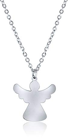 Nuoli® Schutzengel Kette Damen Silber (45 + 5cm verstellbar) Halskette mit Engel Anhänger für Frauen & Mädchen, aus poliertem Edelstahl