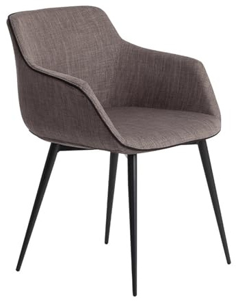 Ángel Cerdá - Silla Comedor Tapizada en Tela Gris con Ribetes Negros - Sillón de Diseño Moderno con Reposabrazos y Patas de Acero Negro - 60 x 59 x 77 cm