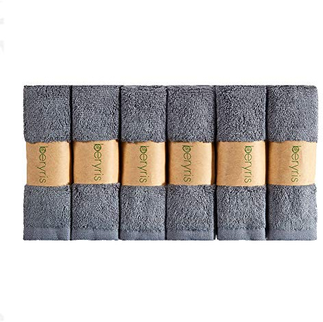 Beryris waschlappen baby Bambus Baby Waschlappen （6er-Pack）-25x25cm handtücher klein hautfreundlicher Stoff , waschbarer Stoff. 600GSM Eignet für Erwachsene, Menschkörper, Säugling, Kind -grau