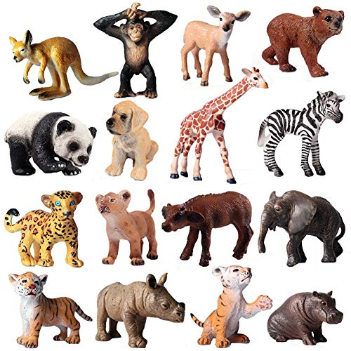 JOKFEICE Tierfiguren 16 Stück Realistische Kunststoff Mini Dschungel Tiere Spielzeug Set Wissenschaft Projekt, Lernen Pädagogisches Spielzeug, Geburtstag Geschenk für Kinder Kleinkinder