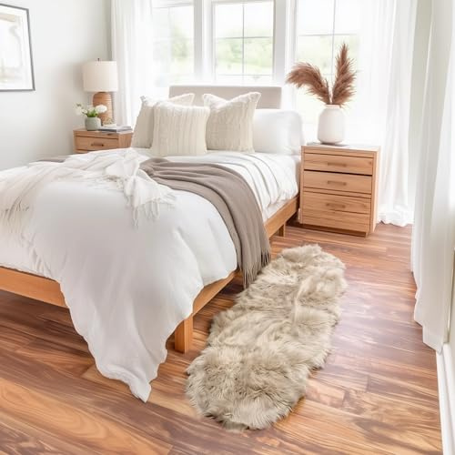 Super Area Rugs Ultra Soft & Fluffy Faux Sheepskin Rug, Light Brown 2 x 6 Feet Sheepskin Carpet for Bedroom Living Room