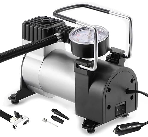 Retoo Luftkompressor 12V mit 3 Ventiladapter, Luft Kompressor für Fahrrad, Auto, Ball, Motorrad, Luftkissen und Luftmatratzen, Auto Luftpumpe, Mini-Alu-Kompressor, Reifenfüller, Reifenpumpe (120 PSI)