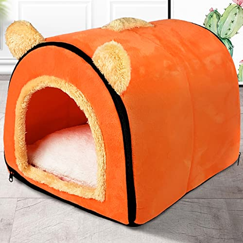 Hundehütte, Iglu, halbgeschlossenes Haustierbett, 2-in-1, gemütlich, beruhigend, Plüsch, Höhle mit abnehmbarem Kissen, Hundesofa, Hundekissen, Katzenbett mit Dach, 2XL: 71 x 55 x 55 cm, Orange
