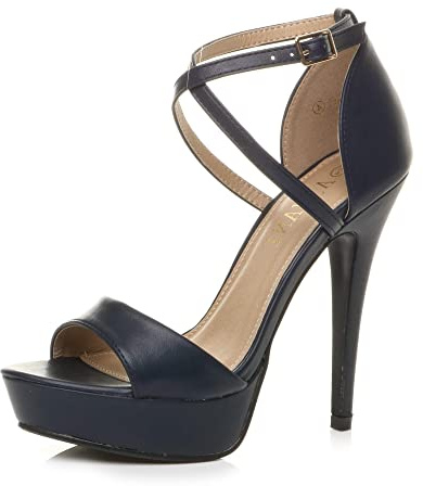 AJVANI Womens ladies platform high heel peep toe cross over strappy sandals shoes size
