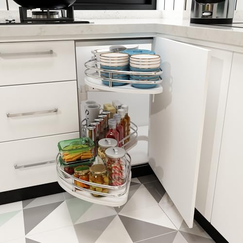 VADANIA Kitchen Cabinet Blind Corner Pullout Organizer for 800mm Cabinet, 2 Tiers Swing Tray, Soft Close, Left Handed Open