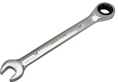 DAKCOS Llave combinada de carraca 14mm Llave fija con trinquete en Cr-V con acabado cromado mate
