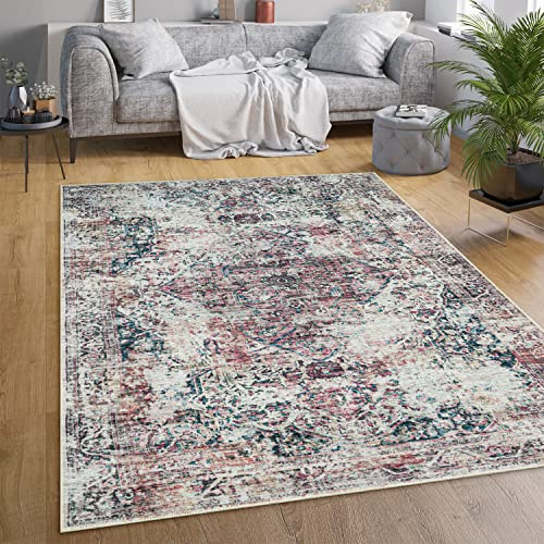 Paco Home Waschbarer Teppich Wohnzimmer Schlafzimmer Vintage Muster Flachgewebe Modern Orientalisch Ornament Pastell, Grösse:140x200 cm, Farbe:Bunt